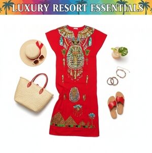 Egyptian Sequin Jalabiya Maxi Dress King Tut Red